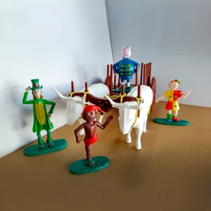 Carro de boi com dois bois e personagens