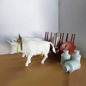 Carro de boi com dois bois e tambores de leite