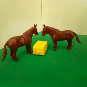 Dois Cavalos pequenos com feno